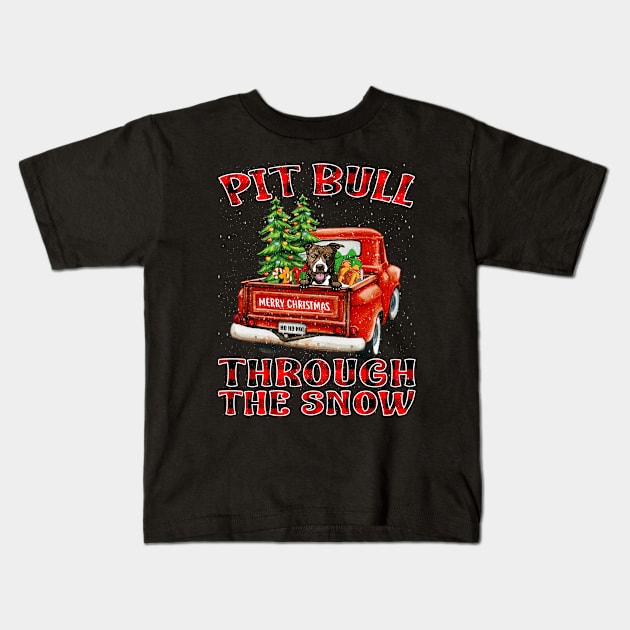 Christmas Pit Bull Through The Snow Dog Santa Truck Tree Kids T-Shirt by intelus